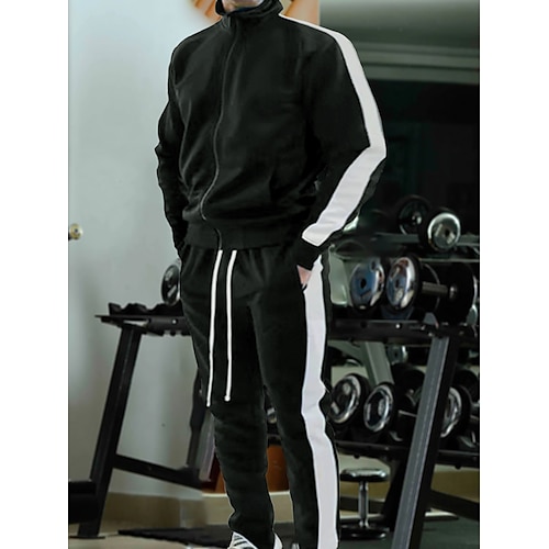 

Men's Tracksuit Sweatsuit Long Sleeve Breathable Fitness Gym Workout Running Sportswear Activewear Color Block Black Yellow Army Green