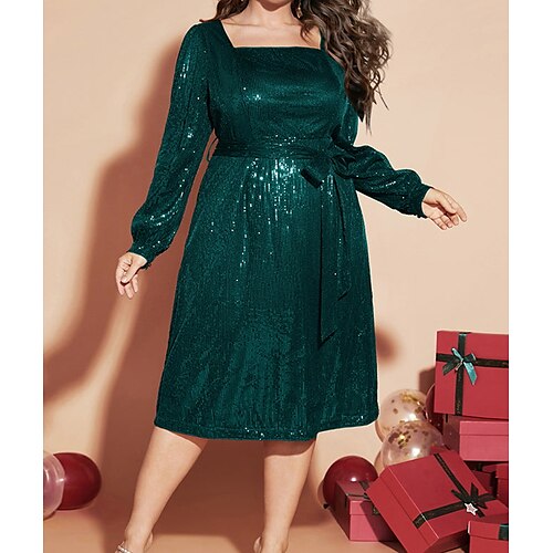 

Women's Plus Size Work Dress Pure Color Square Neck Long Sleeve Winter Fall Fashion Modern Midi Dress Formal Party Dress