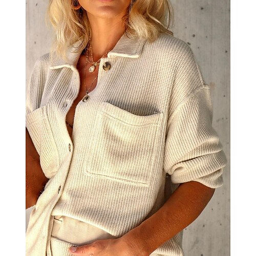 

Women's Shirt Jacket Shacket Blouse Pants Trousers Basic Beige Daily Indoor Solid Color Graphic S M L XL 2XL