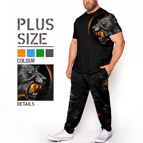 

Men's Plus Size T-shirt Suits Big and Tall Animal Crew Neck Short Sleeves Spring & Summer Fashion Streetwear Casual Outdoor Daily Tops