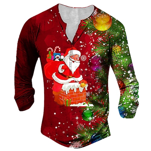 

Men's Henley Shirt T shirt Tee Tee Graphic Santa Claus Henley Green Blue Purple Royal Blue Red 3D Print Outdoor Christmas Long Sleeve Button-Down Print Clothing Apparel Basic Designer Classic