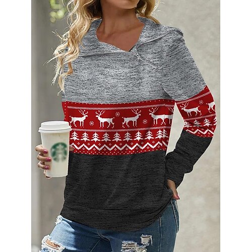 

Women's Sweatshirt Pullover Streetwear Ethnic Zipper Red Graphic Street Hoodie Long Sleeve S M L XL 2XL 3XL