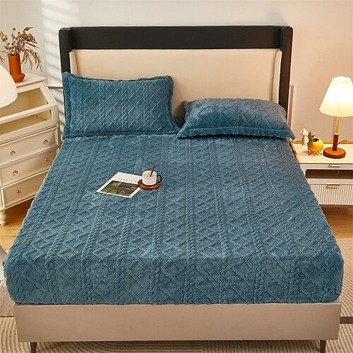 

Pure Color Simple Soft Comfortable Taff velvet Embroidery Short Fitted Sheet Bed Cover