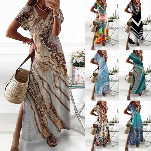 

Women's Casual Dress T Shirt Dress Tee Dress Shift Dress Long Dress Maxi Dress Green Black Blue Short Sleeve Abstract Print Spring Summer Crew Neck Fashion Daily 2022 S M L XL XXL