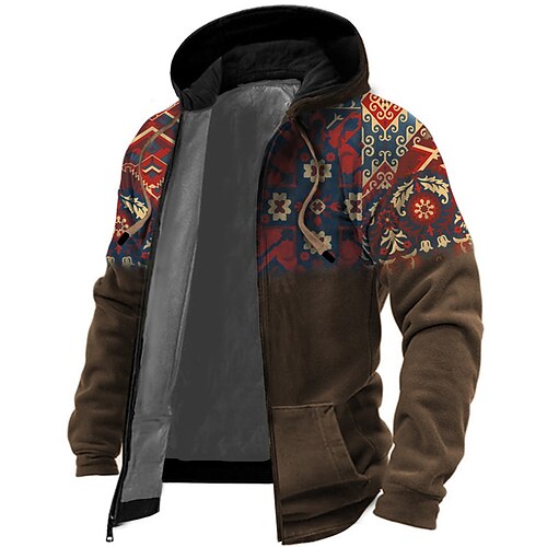 

Men's Full Zip Hoodie Jacket Brown Hooded Color Block Graphic Prints Zipper Print Sports Outdoor Daily Sports 3D Print Fleece Boho Streetwear Designer Winter Clothing Apparel Hoodies Sweatshirts