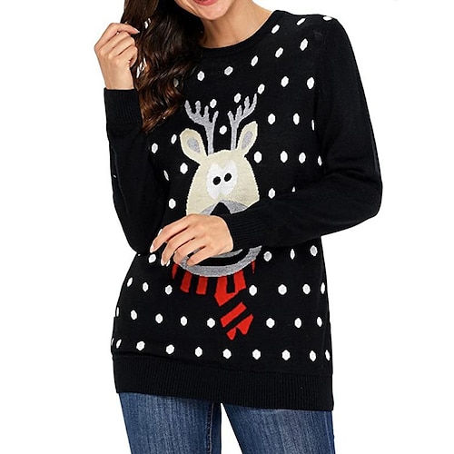 

Women's Ugly Christmas Sweater Pullover Sweater Jumper Ribbed Knit Knitted Animal Crew Neck Stylish Casual Outdoor Christmas Winter Fall Black Red S M L