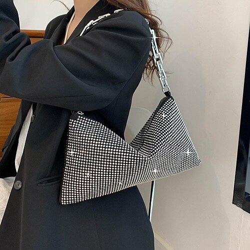 

Women's Evening Bag Shoulder Bag Alloy Chain Glitter Shine Party / Evening Date Black color Silver