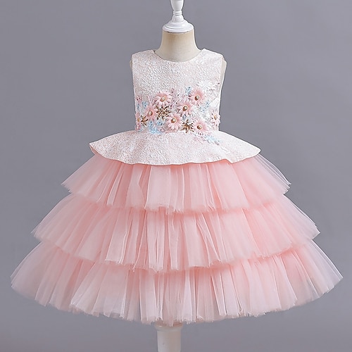 

Toddler Girls' Party Dress Floral Tulle Dress Knee-length Dress Wedding Mesh Sleeveless Cute Dress 7-13 Years Fall Blue Pink Gray