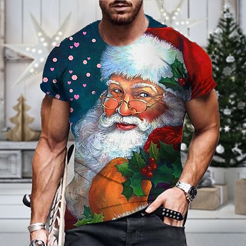 

Men's Unisex Christmas T shirt 3D Print Graphic Prints Santa Claus Print Short Sleeve Tops Casual Designer Big and Tall Sea Blue Blue Brown / Summer