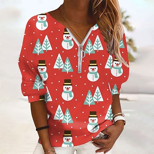 

Women's Sweatshirt Pullover Streetwear Zipper Green Black Blue Cat Snowman Christmas Tree Christmas Round Neck Long Sleeve S M L XL 2XL 3XL