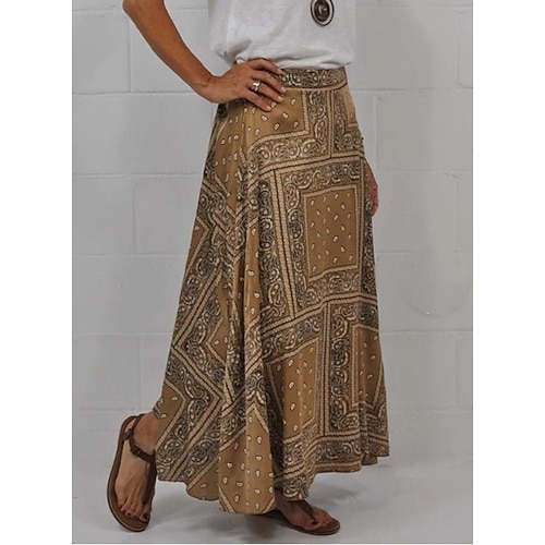 

Women's Skirt Swing Maxi Polyester Khaki Skirts Print Fashion Long Casual Daily Weekend S M L