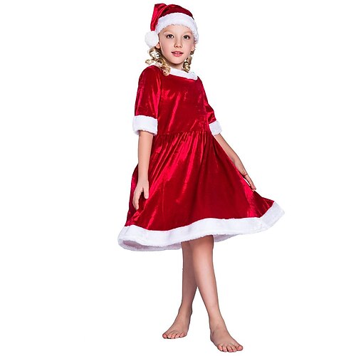 

Santa Claus Mrs.Claus Fancy Christmas Dress Girls' Christmas Christmas Carnival Christmas Eve Kid's Party Christmas Velvet Dress Hat