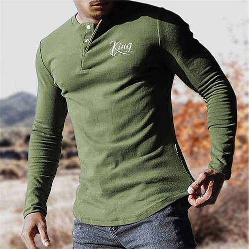 

Homme T shirt Tee Chemise à manches longues Lettre Henley Plein Air Des sports manche longue Bouton bas Imprimer Vêtement Tenue Design basique Décontractées Confortable