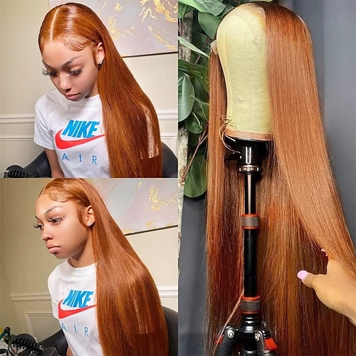 

Light Chocolate&Ginger Color 13X4 HD Lace Front Wigs Human Hair Pre Plucked Hairline with Baby Hair Brazilian Remy Straight Invisible Lace Front Human Hair Wigs For Women 150%