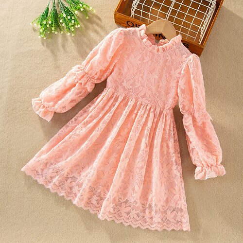 

Bambino Da ragazza Vestito Tinta unica Abito casual Al ginocchio Vestito Scuola Pizzo Manica lunga Giornaliero Vestito 3-13 anni Inverno Rosa Beige