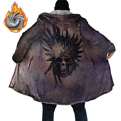 

Men's Coat Warm Sports & Outdoor Zipper Skull Indian 3D Printed Graphic Hoodie Sport Jacket Outerwear Long Sleeve Zipper Fall & Winter