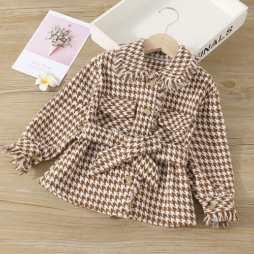 

Toddler Girls' Woolen Coat Plaid Active Outdoor Coat Outerwear 3-7 Years Winter Brown