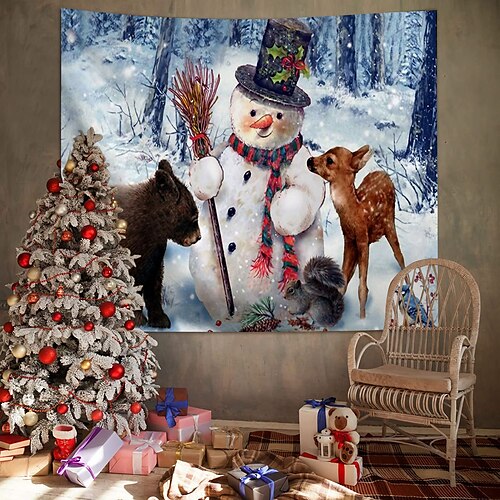 

Christmas Santa Claus Holiday Party Wall Tapestry Art Decor Blanket Curtain Hanging Home Bedroom Living Room Decoration Christmas Tree Snowman Elk Snowflake Candle Gift Fireplace