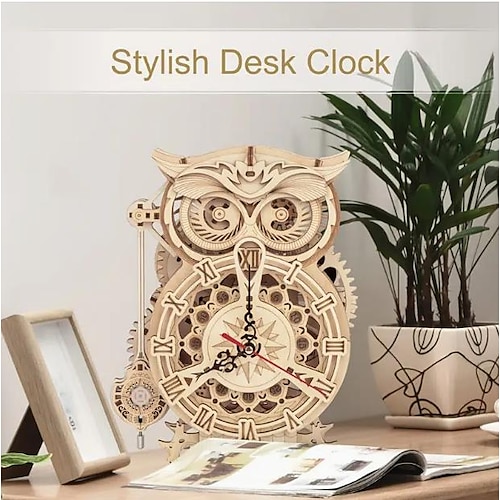 

3D Wooden Puzzle For Adults Owl Clock Model Kit Desk Clock Home Decor Unique Gift For Kids On Birthday/Christmas Day