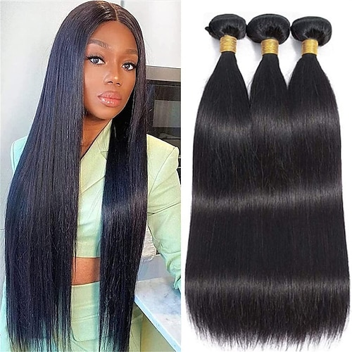 

Straight Bundles Human Hair Bundles 10A Grade 100% Unprocessed Brazilian Virgin Hair Straight Hair 3 Bundles Human Hair Extensions for Black Women Natural Color