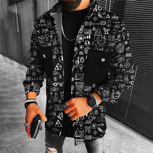 

Men's Coat Warm Sports & Outdoor Single Breasted Graphic Prints Graffiti 3D Printed Graphic Turndown Fashion Jacket Outerwear Long Sleeve Pocket Fall & Winter