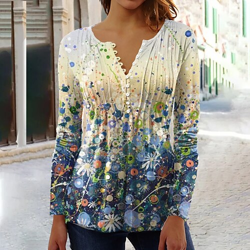 

Damen Hemd Bluse Gelb Blumen Taste Bedruckt Langarm Festtage Wochenende Strassenmode Brautkleider schlicht Rundhalsausschnitt Standard Blume S