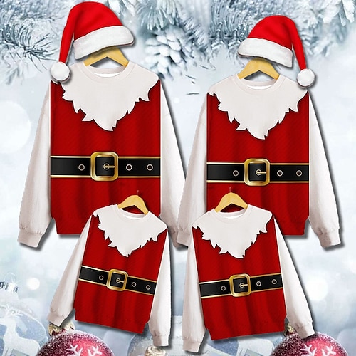 

Family Ugly Christmas Sweatshirt Pullover Santa Claus Casual Crewneck Red Long Sleeve Adorable Matching Outfits