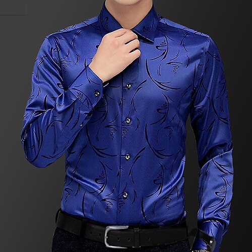 

Men's Dress Shirt Graphic Graphic Prints Standing Collar Blue Red Work Daily Long Sleeve Button-Down Clothing Apparel Streetwear Simple Casual