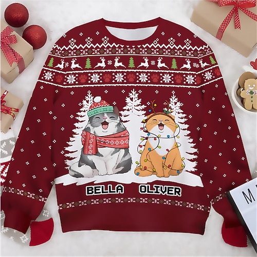 

Men's Sweatshirt Pullover Black Red Crew Neck Cat Graphic Prints Print Christmas Daily Sports 3D Print Basic Streetwear Designer Spring Fall Clothing Apparel Hoodies Sweatshirts