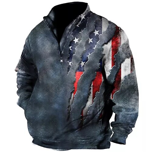

Men's Zip Up Sweatshirt Pullover Blue Half Zip Graphic Prints National Flag Zipper Print Daily Sports 3D Print Basic Designer Casual Spring & Fall Clothing Apparel Hoodies Sweatshirts
