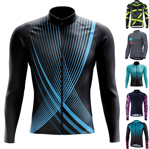 

21Grams Men's Cycling Jersey Long Sleeve Bike Jersey Top with 3 Rear Pockets Mountain Bike MTB Road Bike Cycling Breathable Quick Dry Moisture Wicking Reflective Strips Black Green Dark Green Spandex
