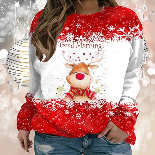 

Women's Plus Size Christmas Tops Pullover Sweatshirt Letter Deer Print Long Sleeve Crew Neck Casual Holiday Festival Daily Polyester Winter Fall Wine khaki