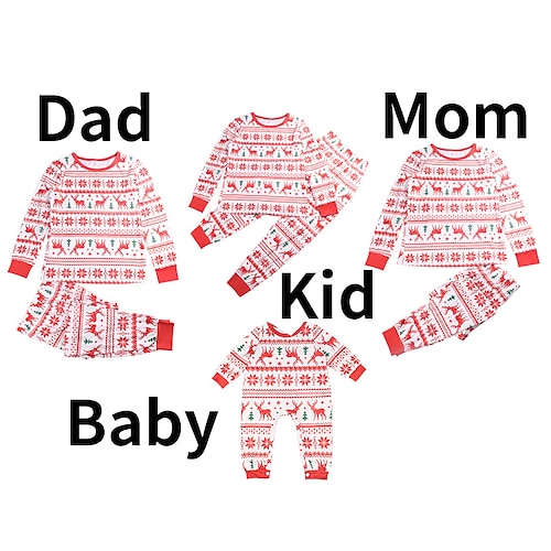 

Christmas Pajamas Family Graphic Elk Christmas Tree Home Pink Long Sleeve Basic Matching Outfits