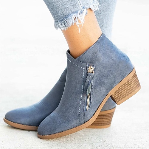 

Women's Boots Suede Shoes Outdoor Daily Booties Ankle Boots Winter Cuban Heel Round Toe Basic Casual Hiking Shoes Suede Zipper Solid Colored Black Blue Beige