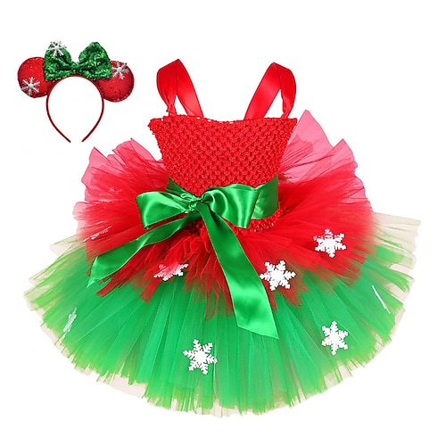 

Toddler Girls' Christmas Party Dress Color Block Party Dress Above Knee Dress Performance Crew Neck Sleeveless Fashion Dress 3-7 Years Spring Green Red