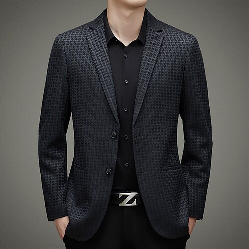 

Men's Casual Blazer Jacket Regular Standard Fit Houndstooth Single Breasted Two-buttons Grey 2022