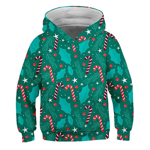 

Kids Boys Christmas Hoodie Pullover Elk Christmas Tree Candy Cane Long Sleeve Children Top Christmas Gifts Hoodie Active Fashion Green Black Blue Winter 7-13 Years