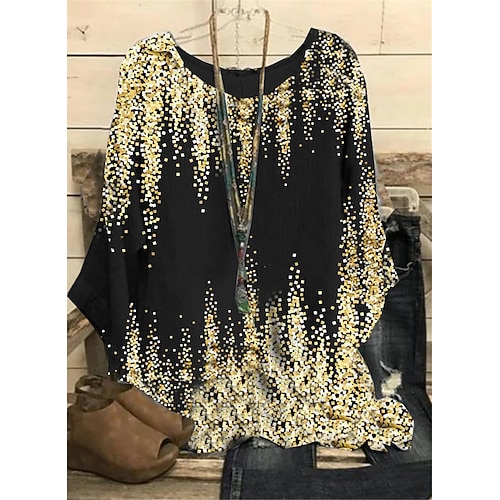 

Women's Plus Size Tops Blouse Shirt Color Gradient Print Long Sleeve Crewneck Casual Daily Going out Polyester Winter Fall Silver Gold