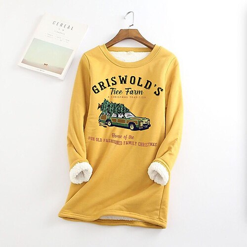 

Women's Sweatshirt Pullover Sherpa Fleece Teddy Black Blue Pink Christmas Tree Christmas Round Neck Long Sleeve Fleece S M L XL XXL 3XL