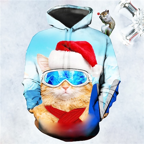 

Men's Pullover Hoodie Sweatshirt Green Blue Wine Light Blue White Hooded Cat Graphic Prints Ugly Christmas Print Daily Sports 3D Print Basic Streetwear Designer Spring & Fall Clothing Apparel Hoodies