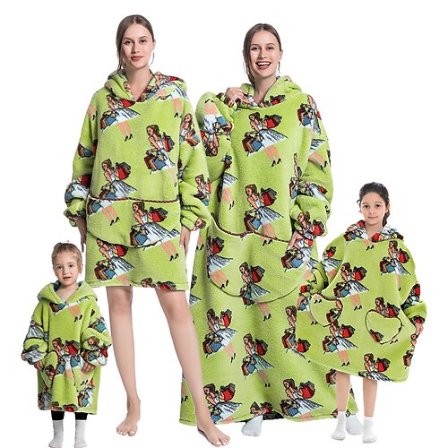 

Kid's Adults' Oversized Hoodie Blanket Wearable Blanket With Pocket Queen of shopping Print Onesie Pajamas Flannel Cosplay For Men's Women's Boys Christmas Animal Sleepwear Cartoon Festival / Holiday