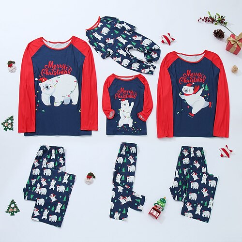 

Christmas Pajamas Family Animal Letter Home Red Long Sleeve Basic Matching Outfits
