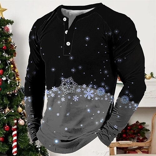 

Men's Henley Shirt T shirt Tee Tee Graphic Color Block Snowflake Henley Green Blue Orange Red Gray 3D Print Outdoor Christmas Long Sleeve Patchwork Button-Down Clothing Apparel Basic Designer Casual