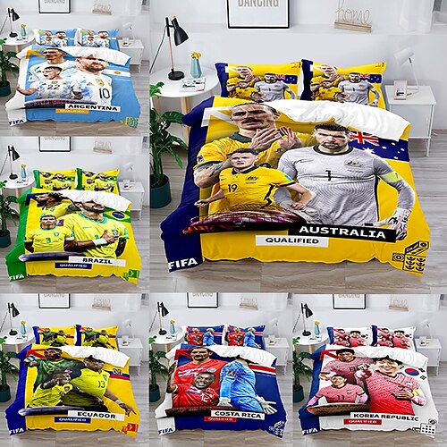 

Duvet Cover Set Boy Gife For Kid Gife 2/3 Piece Bedding Set with 1 or 2 Pillowcase(Single Twin only 1pcs)Football World Cup fans