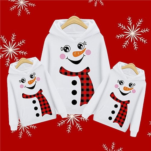 

Family Ugly Christmas Hoodie Snowman Casual Pocket White Long Sleeve Adorable Matching Outfits