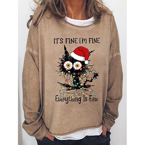 

Women's Sweatshirt Pullover Basic Green Blue Purple Cat Christmas Round Neck Long Sleeve S M L XL 2XL 3XL