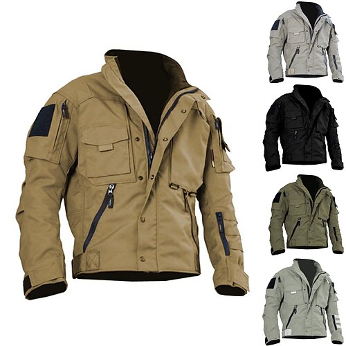 

Men's Winter Jacket Outdoor Jacket Tactical Jacket Windproof Warm Sports Outdoor Daily Going out Single Breasted Turndown Military Jacket Outerwear Solid Color Full Zip Zipper Pocket Black Khaki Army