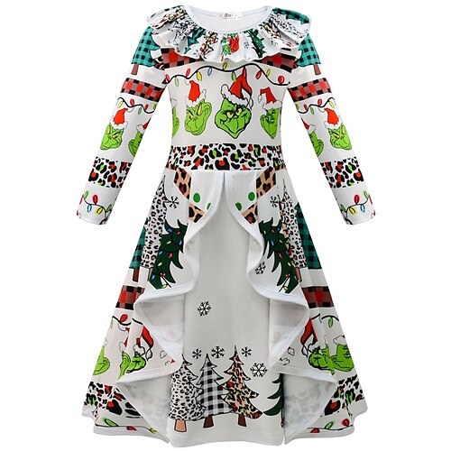 

Kids Girls' Ugly Christmas Dress Leopard A Line Dress Midi Dress Christmas Gifts Cotton Long Sleeve Active Dress 3-7 Years Winter White / Fashion / Fall