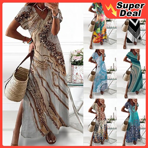 

Women's Casual Dress T Shirt Dress Tee Dress Shift Dress Long Dress Maxi Dress Green Black Blue Short Sleeve Abstract Print Spring Summer Crew Neck Fashion Daily 2022 S M L XL XXL