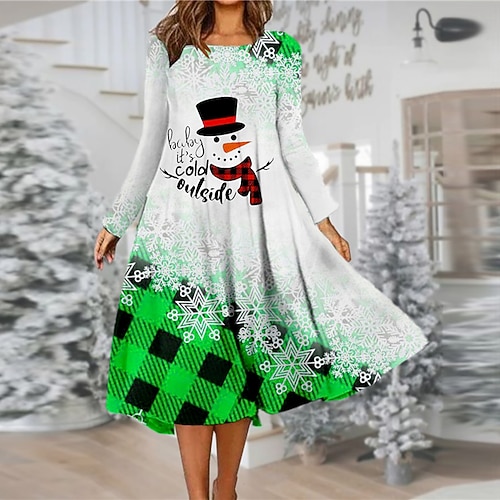 

Women's Casual Dress T Shirt Dress Tee Dress Shift Dress Mini Dress Green Blue Red Long Sleeve Snowman Pocket Winter Fall Spring Crew Neck Fashion Christmas Daily 2022 S M L XL XXL 3XL